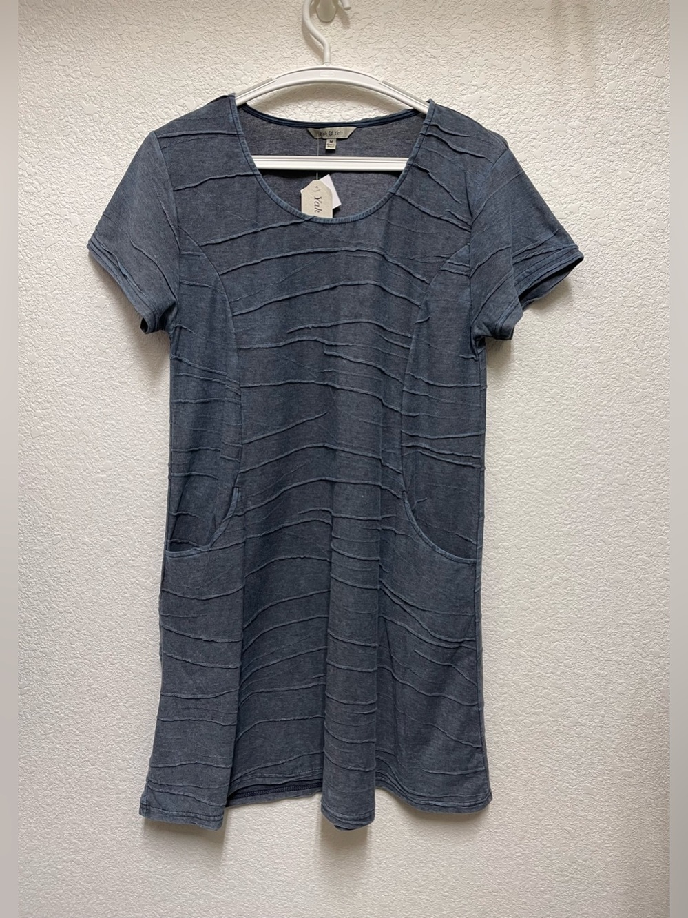 YAK & YETI Short-Sleeve Pocket Shift Dress Slate Blue Women’s Size M